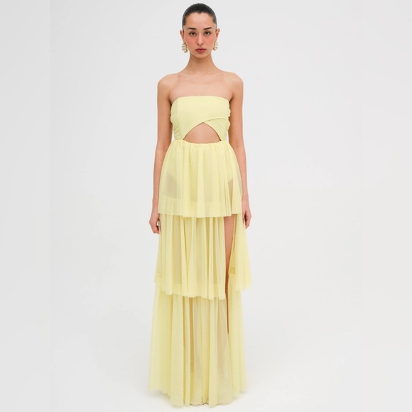 😍NWT For Love & Lemons Black Maxi ruffle strapless gown dress 😍❤️‍🔥New Years Eve - Picture 11 of 11